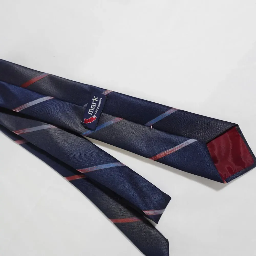Vintage Mark of California Striped Neck Tie Navy Blue Red Gradient 55 in L Short